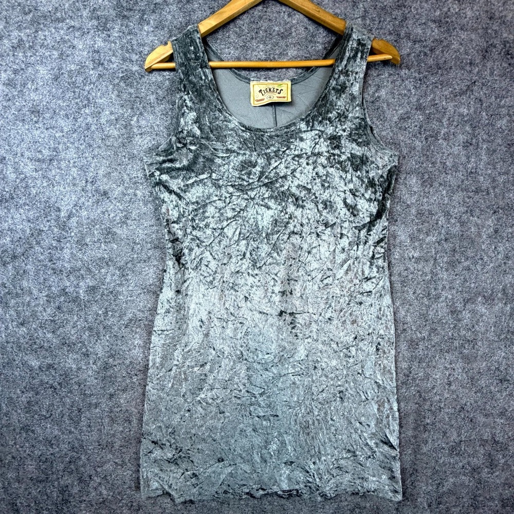 Vintage Tickets Clothing Mini Tank Dress Women Small Gray Velvet Minimalist Glam